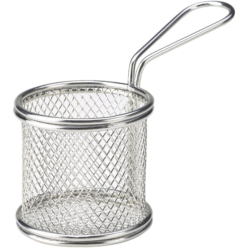 Rund Mini Friturekurv Til Servering Af Pomfritter 9.3 x 9cm Rustfrit Stål