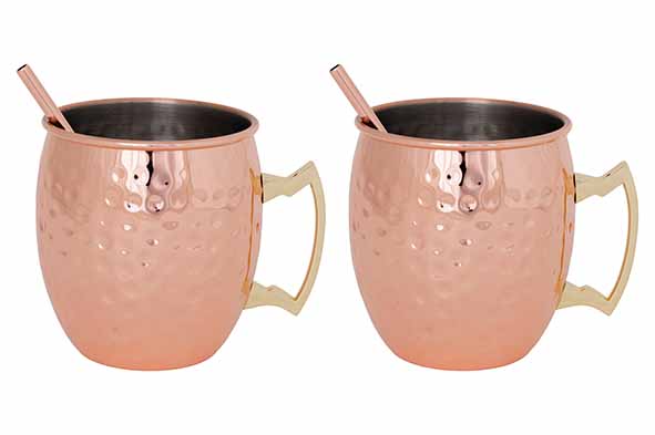 Moscow Mule Krus Kobber Hamret 45cl Inkl. Sugerør 2 Stk