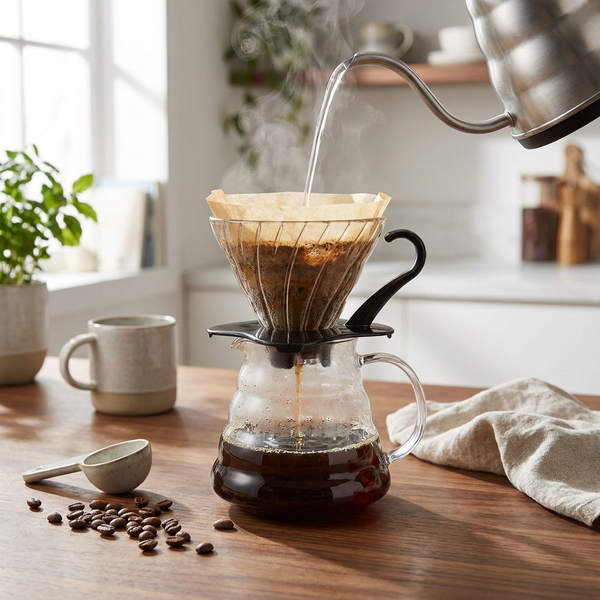 Hario V60 Glass Drip 01 - Juodas, with scoop