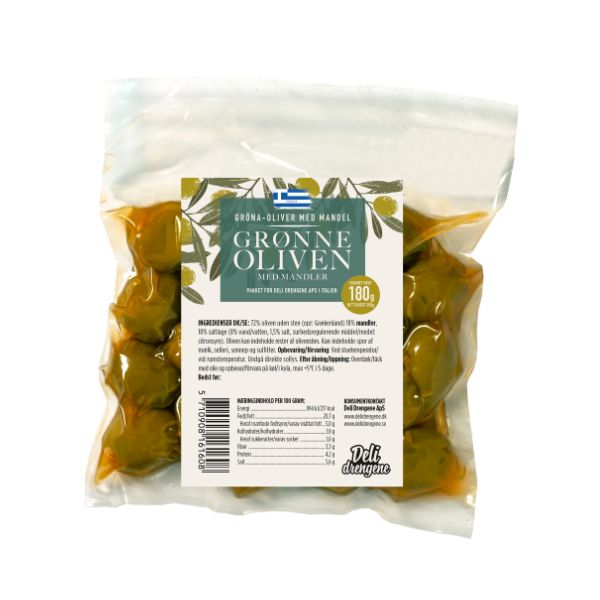 Grønne Oliven M. Mandler 180g