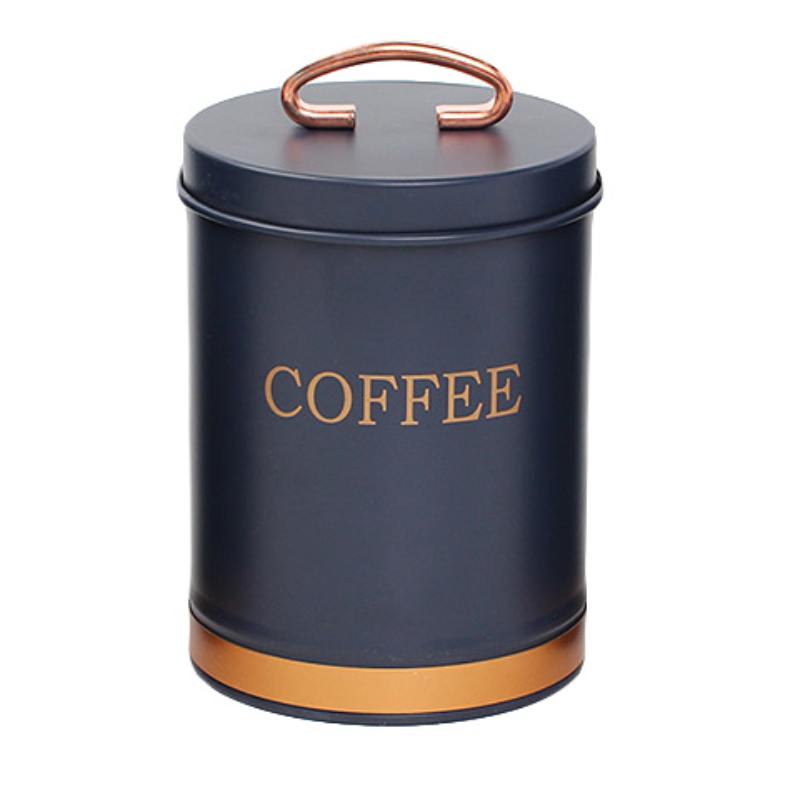 Metalopbevaring Kaffe Blå Med Guld, Str. 11x15 Cm