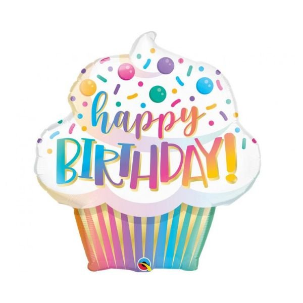 Se Folieballon 78cm "Happy Birthday Ombre Cupcake" hos Barlife.dk