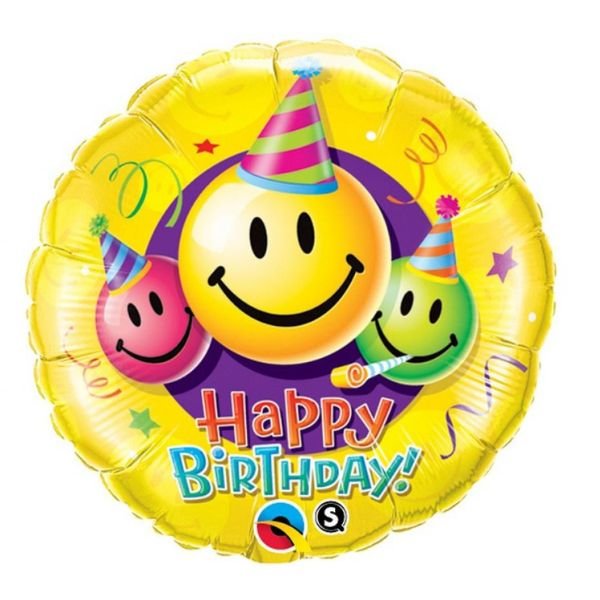 Se Folieballon 45,72cm Ql Cir Happy Birthday Med Smil hos Barlife.dk
