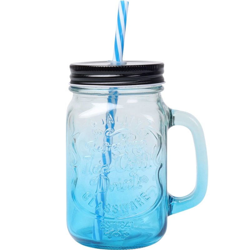 Drikkeglas Med Låg Og Sugerør | Blå