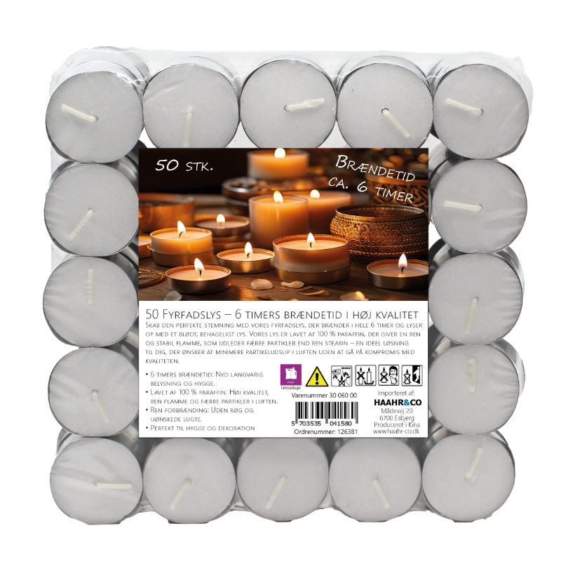 Fyrfadslys. Pk. á 50 Stk. 6 Timer
