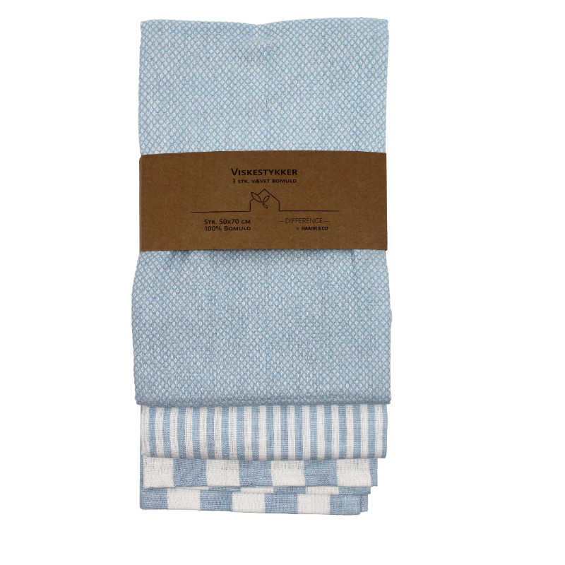 Viskestykke 3 Design Hvid/lyseblå Str. 50x70 Cm
