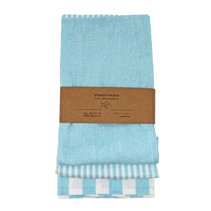 Viskestykke, 3 Design, Hvid/turkis Str. 50x70 Cm
