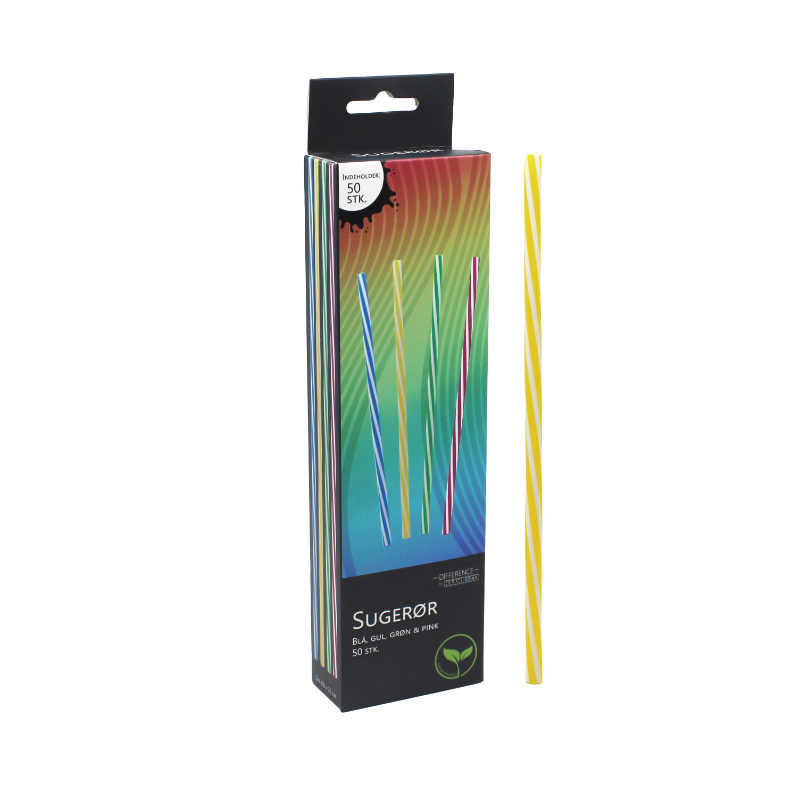 Sugerør Mix-color 0,6 x 22 Cm. Genanvendelig Plast 50 Stk.