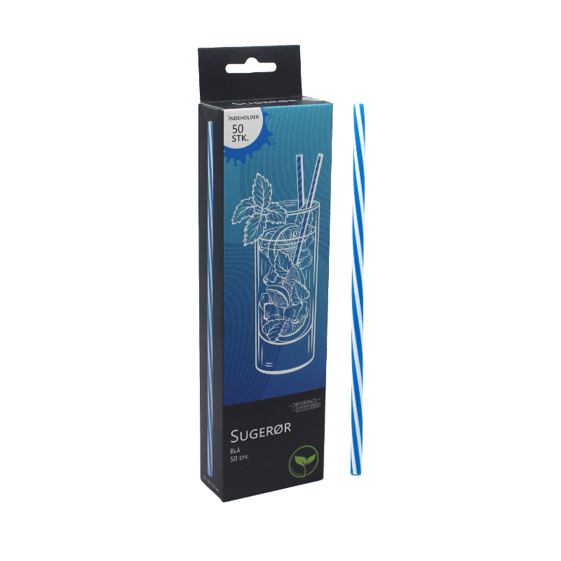 Sugerør Blå 0,6 x 22 Cm. Genanvendelig Plast 50 Stk.