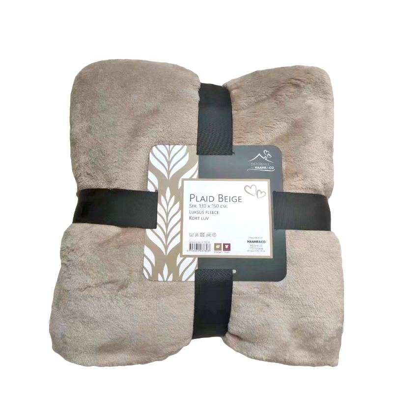 Plaid Beige Str. 130 x 150 Cm. Luksus Fleece, Kort Luv