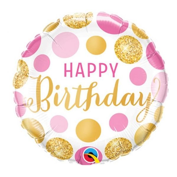 Billede af Folieballoner 45,7cm "Happy Birthday Pink & Gold Dots&quot;