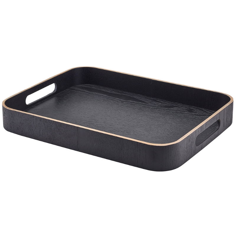 Tjenerbakke Sort Finér Træ 35.5 x 28cm