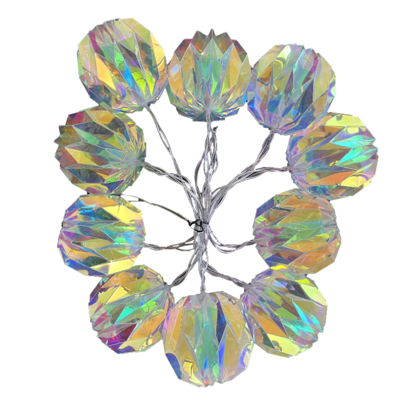 Party Lyskæde m. 10 Plastkugler Med Timer. Str. 1,85 m. Til Batteri