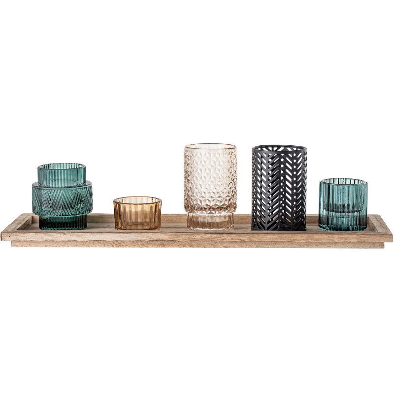 Sanga Bakke M/fyrfadsstage, Bl&aring;, Glas 6 Stk