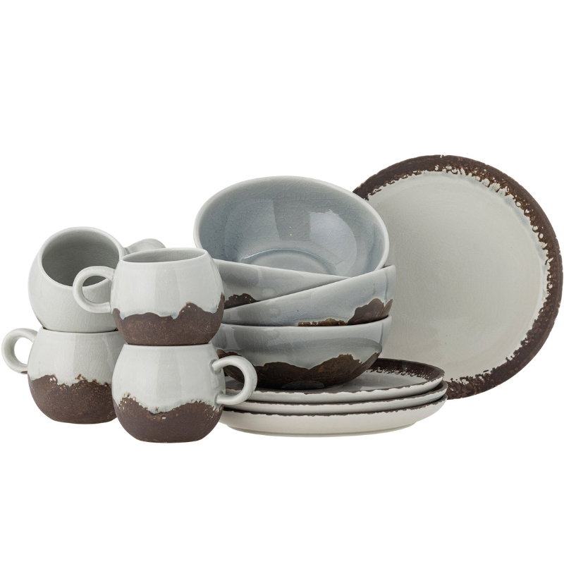 Bloomingville - Paula Morgenmadssæt, Brun, Stentøj, C:D9xH8/B:D16xH6/P:D20xH1,5 cm, Set of 4x3 Items