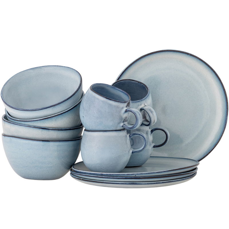 Sandrine Morgenmadssæt, Blå, Stentøj 4x3 Stk