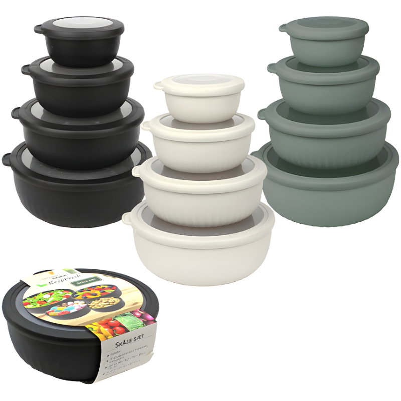 Skålesæt i Plastik 4 Stk. Assorterede Farver 400-2200ml