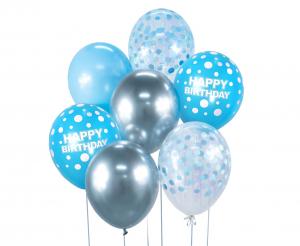 Ballonbuket B&C Glædelig Fødselsdag Sølv Og Blå 7 Stk.