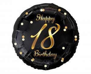 Folieballon Glædelig 18 Års Fødselsdag Sort Guldtryk 45cm