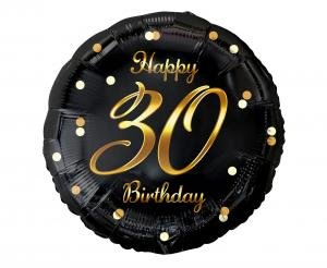 Folieballon Glædelig 30 Års Fødselsdag Sort Guldtryk 45cm