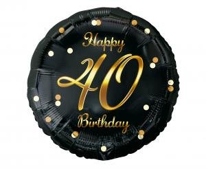 Folieballon Glædelig 40 Års Fødselsdag Sort Guldtryk 45 Cm