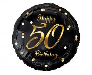 Folieballon Glædelig 50 Års Fødselsdag Sort Guldtryk 45 Cm thumbnail