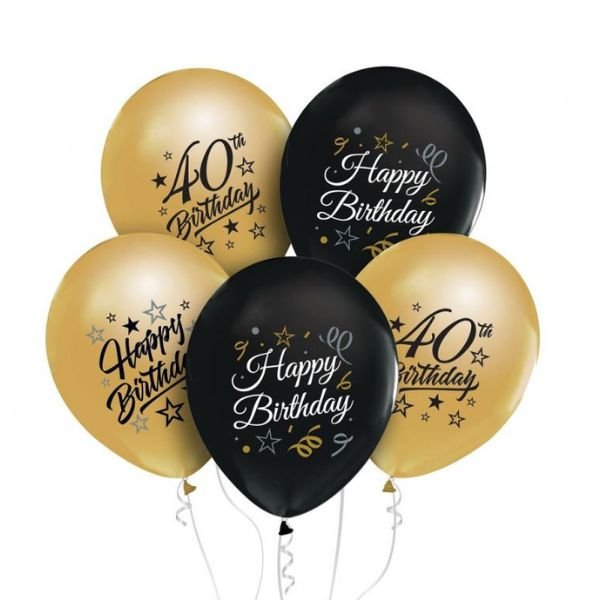 Se Beauty&Charm Balloner 12&quot; Med Tryk "40" Guld Og Sort 5 Stk. hos Barlife.dk