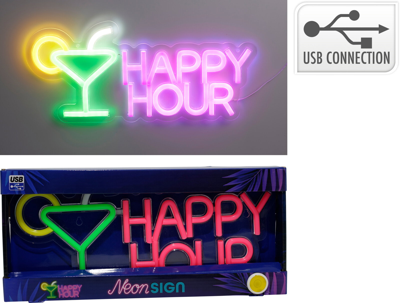 Neon Skilt âHappy Hourâ