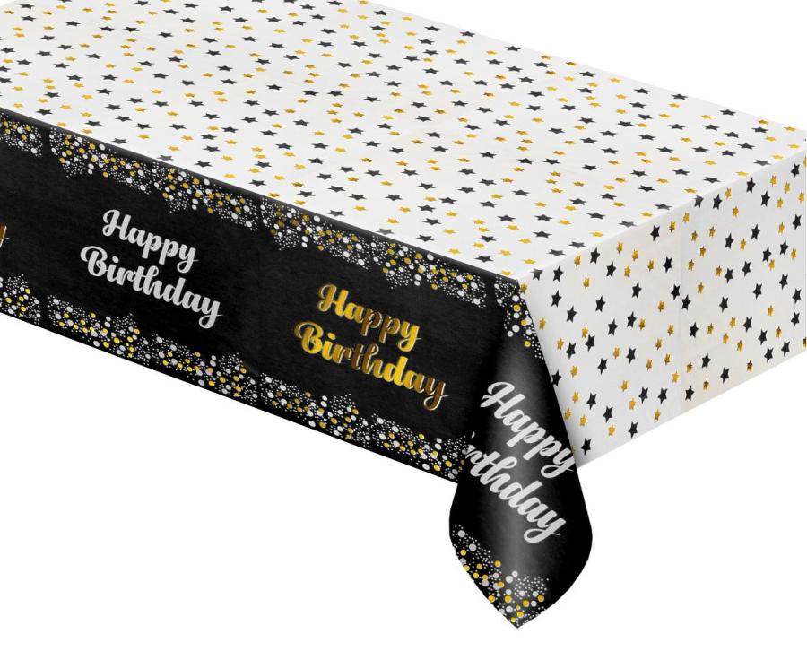 Folieborddug B&C "Tillykke Med Fødselsdagen" Sort 137x183 Cm