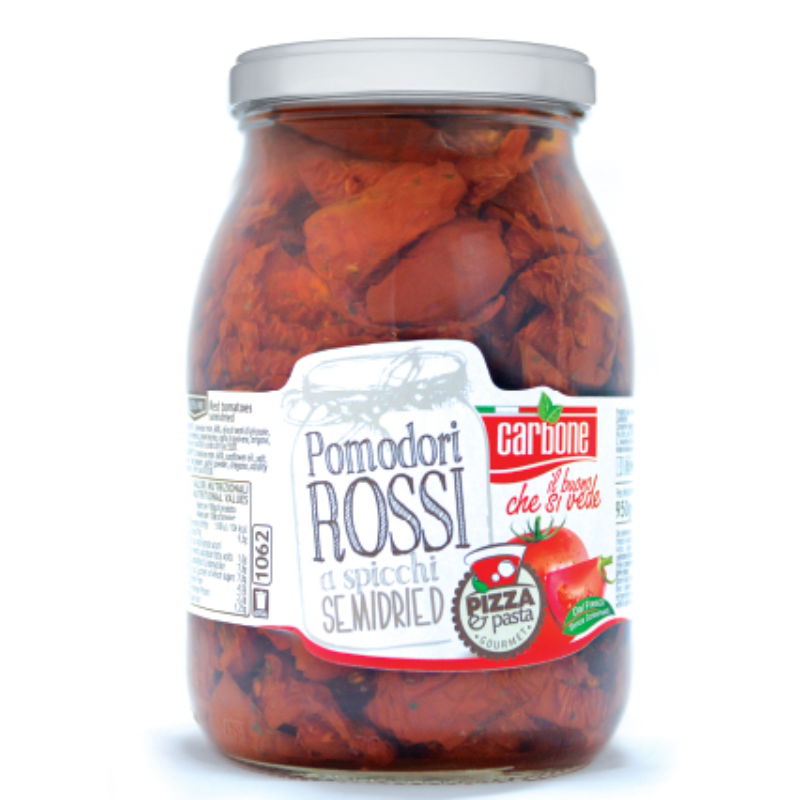 Tomater Semi Dry Blomme Kvarte Røde 950 g