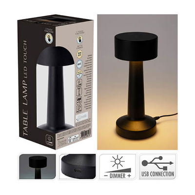 Bordlampe i Sort Med 3 Lysindstillinger Og Dæmpbar Genopladelig Med Usb Kabel