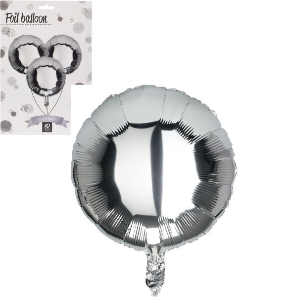 Ballon Sølv Folie Rund 46cm Sæt 10stk Ballon Sølv Folie Rund 46cm Sæt 10stk