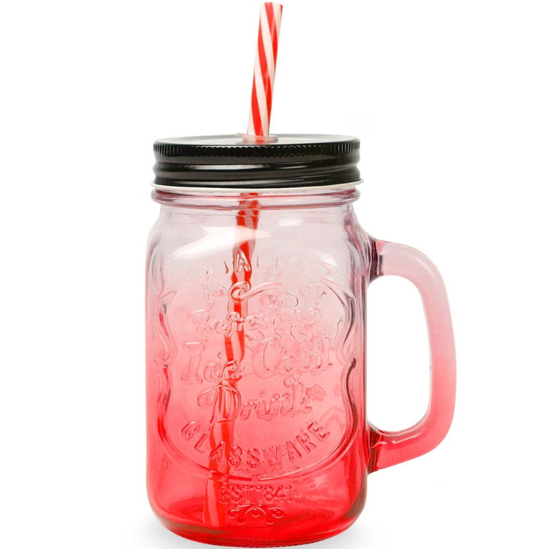 Drikkeglas Med Låg Og Sugerør | Rød